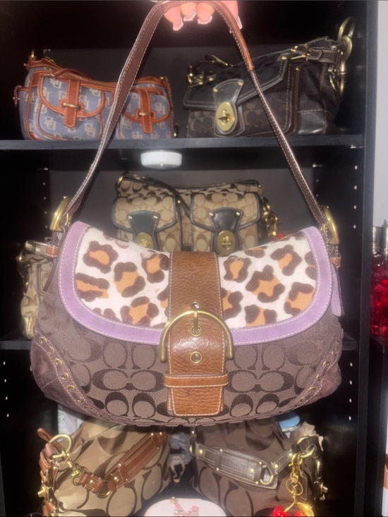 Coach Handbags - Rare Vintage Coach SoHo Shoulder Bag with Leopard calf hair and Lavender Trim
